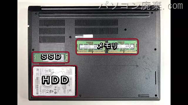 ThinkPad E490（TYPE 20N8)を背面から見た時のメモリ・ハードディスクの場所